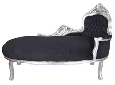 Barock Sofa Recamiere Schwarz Chaiselounge Massivholz Daybed Polsterliege Antik