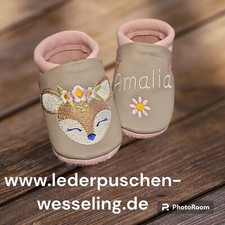Baby Krabbelschuhe, Lauflernschuhe, Lederpuschen  bestickt personalisierbar