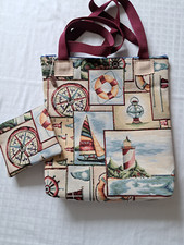 Tasche Gobelin, maritim, 32 x 36 cm, Reißverschluss, Innentasche, Handarbeit