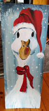witzige Weihnachtsdeko, Ente, selbst gemalt auf Holz, Deko für Innen und Außen