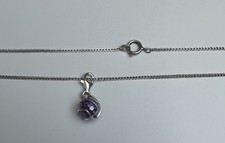 Halskette Kette Vintage 835 Silber Anhänger Kugel Lila 925 Sterling Silber 66 cm