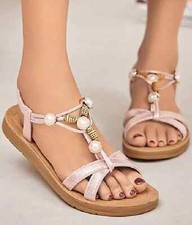 Damen-Sandale Sommer Strand mit Schmuck elastischer Schlinge Rücken 2666