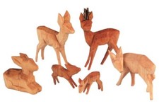Rehe geschnitzt, geschnitzte Rehgruppe 7cm, gebeizt, Reh , Krippenfiguren