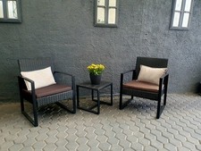 Balkonstühle 2er Set mit Tisch, Gartenmöbel Set, Balkon, Rattan Sitzgruppe