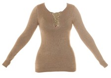 Koucla Pullover  Pulli Strickpullover Strick V-Cut , Taupe, Einheitsgr.