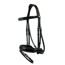 EQuest Trense Glossy Seams, schwarz - hochwertige Lacktrense für Pferde, M