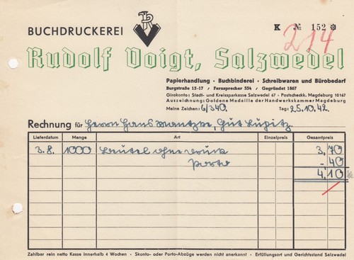 Salzwedel rechnung 1942 - rechnung,