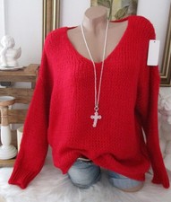 Neu Italy Warme Kuschel Strick Pullover Grob Pulli Rot Einheitsgrösse 36 38 40