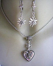 Herz-Kette mit Edelweiß Ohrringe Oktoberfest Trachtenschmuck Wasen Wiesn Dirndl