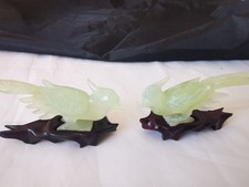 Jade Vogel  Auf Holzständer, Vintage, 2 Stück, China 