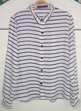 TOLLE ZARA CHIFFON-BLUSE XL BLAU-WEISS BLUMEN-KNÖPFE MARITIM