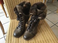 BALDININI Booties Schnürstiefel 38 Stiefeletten Plateau Vintage Look Leder Fell