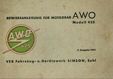1 x Kopie Betriebsanleitung UrAwo Awo Touren 425 Motorrad 1953 Awtowelo 
