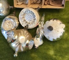 5 Weihnachtskugeln antiker Christbaumschmuck Glaskugeln + Zapfen dav3 Reflex 185