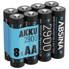 ABSINA Akku AA Mignon 2900 - 8x NiMH Wiederaufladbare Akkus mit min. 2650mAh