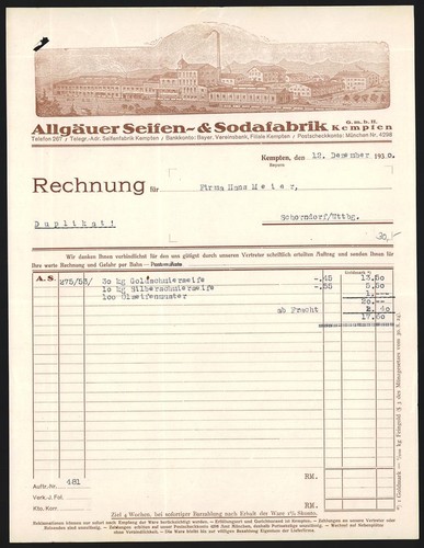 Rechnung kempten 1930 - rechnung,