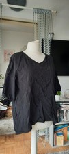 Tunika Gr. XXL schwarz V-Neck seitlich länger Lagenlook Baumwolle Puffärmel NEU