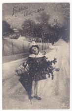 AK Weihnachtsgrüße, Kind im Schnee, aus 1914, gelaufen