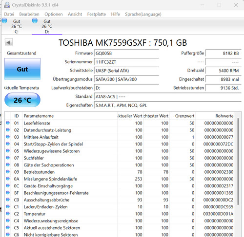 Toshiba 750gb mk7559gsxf hdd - 750gb,