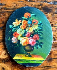 Ölgemälde Lupenmalerei handgemalte Miniatur Stillleben in Öl a.Malbrett Oval 9x7