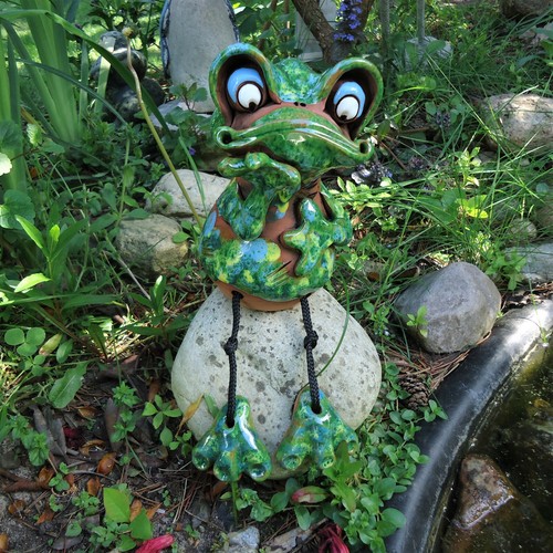 Keramik frosch gartenstecker - keramik,