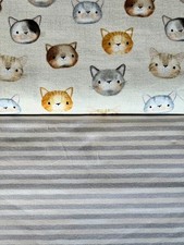 Stoffpaket HILCO Sweatstoff Katze Katzenkopf Kinderstoff & Jerseystoff Streifen