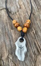 Halskette Algiz Rune Leder Kette Wikinger Schmuck Holz Perle Runenstein K 22.4