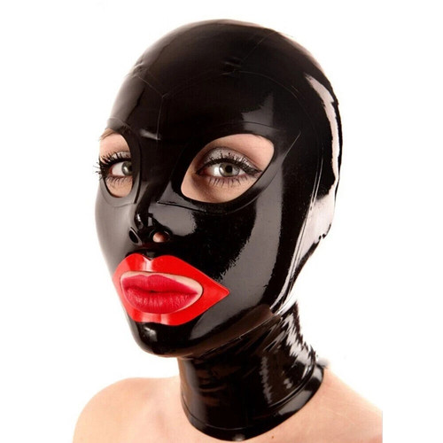 Latexmaske schwarz mit rotem - schwarz,