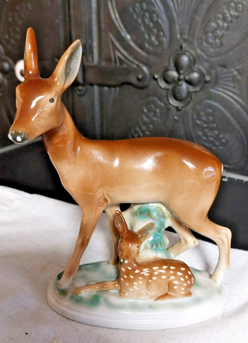 Porzellanfigur ricke mit - porzellanfigur,