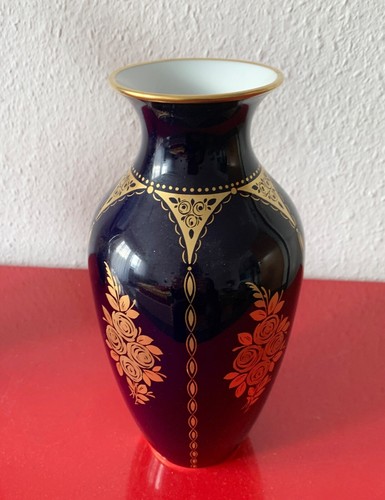 Vase kobaltblau mit goldmotiv - kobaltblau,