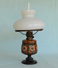Petroleumlampe um 1900 Keramikbehälter Glasschirm 52 cm hoch