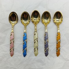 5 Emaillierte Löffelchen aus 925er Silber | signiert - 39 Gramm   