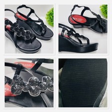 Sandalen Sommer Leder Schuhe Damen Schwarz Platteu Absatz Größe 36-38