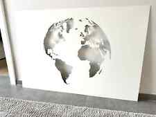 Stahl Metall Weltkarte Wand Dekoration Bild Kunst Design Globus Magnetwand Weiß