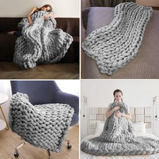 Wolldecke handgewebt Dicke Linie Elastische Sofa Bett Stuhl Decke 100x120cm Grau