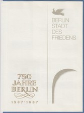 DDR 1987 Gedenkfolder 750 Jahre Berlin 1237-1987 mit div. Marken, Blocks, KLB