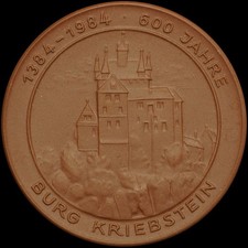 KRIEBSTEIN / SACHSEN: Porzellan-Medaille 1984. 600 JAHRE BURG KRIEBSTEIN.