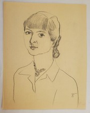 Zeichnung Bleistift Personen Dame Halbportrait August Wilhelm Dressler Signiert
