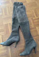 ZARA Overknee Suede Stiefel Grau Gr 38 Stretch 