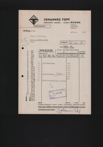 Husum rechnung 1958 johannes - husum,,