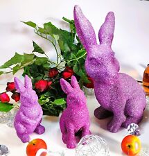 3 Glitzer große Osterhasen lila purple Ostern Deko Perfekte Dinner Tischdeko Top
