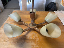 Deckenlampe Art déco Holz 5-armig Milchglas mit Spritzstreifendekor Holz Glas