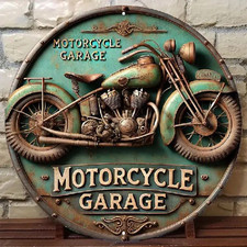 Blechschild rund Motorrad Garage Motorcycle Rostoptik  TE1312