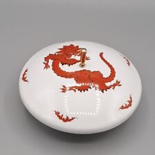 Emaille Dose, Deckeldose, Schmuckdose Aufbewahrung Roter Drache, DDR Weiß 