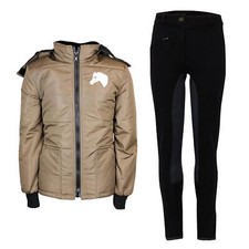 Reitset Kinder Reitjacke Mia braun gesteppt mit Reithose schwarz/schwarz