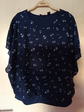 Bonprix Shirt Damen Bluse Tunika Oberteil Gr. M 38 40 Blau Anker Fledermausshirt