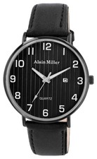 Alain Miller Herren Armbanduhr Klassische Männer Uhr Schwarz Datum Kunstleder