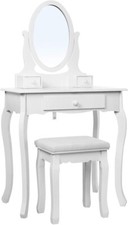 SONGMICS Schminktisch 3 Schubladen mit Spiegel Hocker, weiß, 70 x 130 x 40 cm