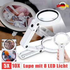 5X 10X Lupe mit Licht und Ständer 8 LED Faltbarem Leselupe Handlupe Arbeitslupe