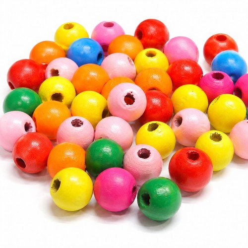 500 holzperlen 10mm - bunt, rund